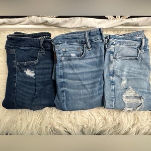 Three Blue American Eagle Skinny Jeans High Waisted Jeggings